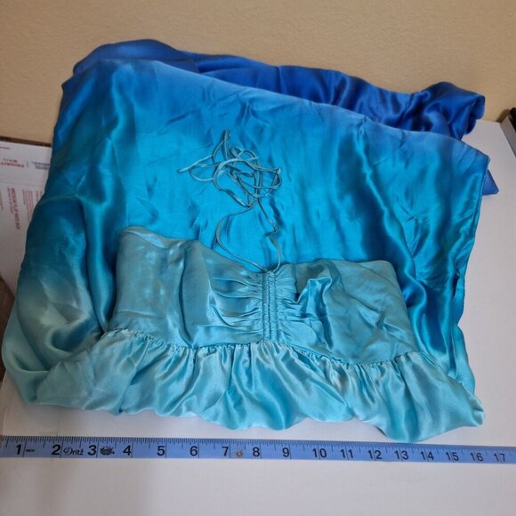Betsey Johnson Womens Teal & Blue Ombre Silk Halter Maxi Dress Size‎ 0 Mermaid - Picture 9 of 16